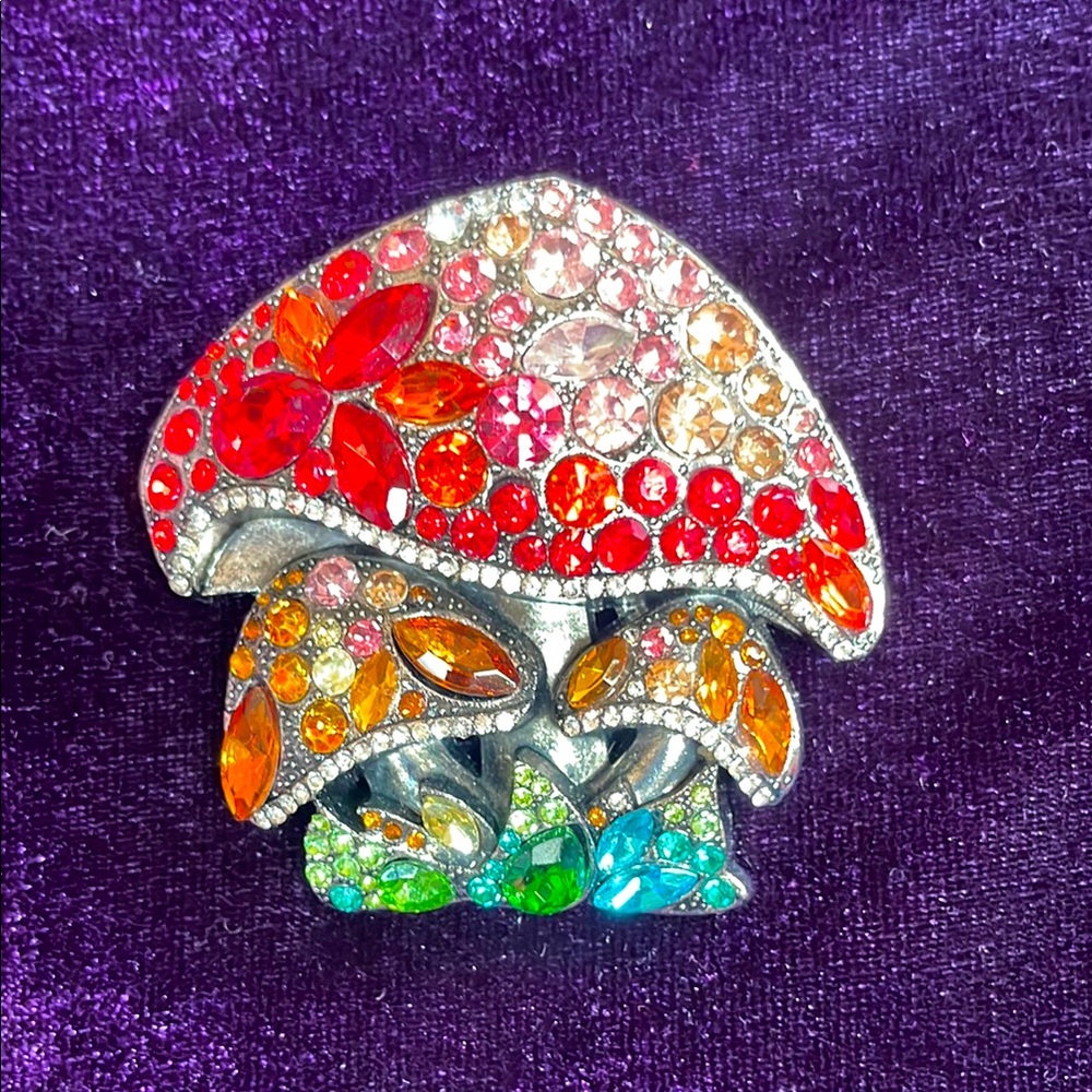 Vintage Vibe Statement Crystal Rhinestone Mushroom Brooch Pin